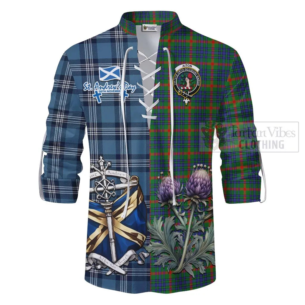 Aiton Tartan Ghillie Kilt Shirt Happy St. Andrew's Day Half Tartan Style