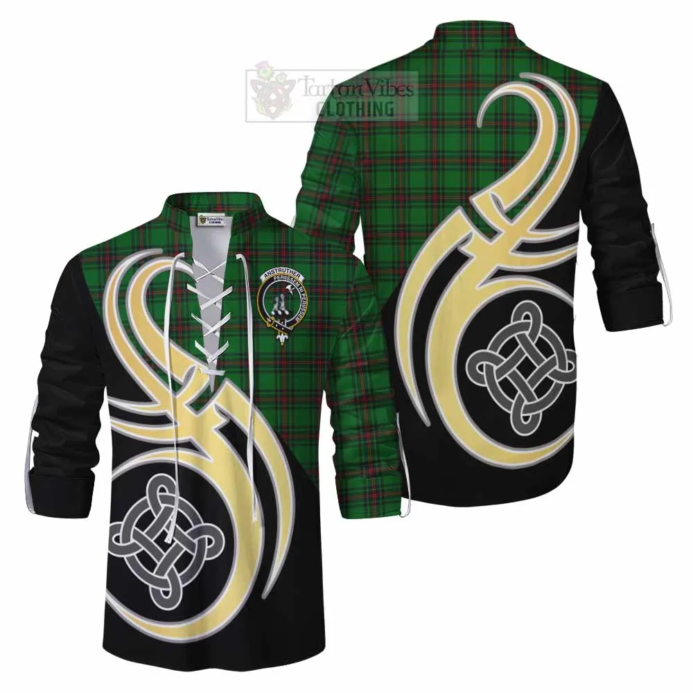Anstruther Tartan Ghillie Kilt Shirt with Family Crest and Celtic Symbol Style
