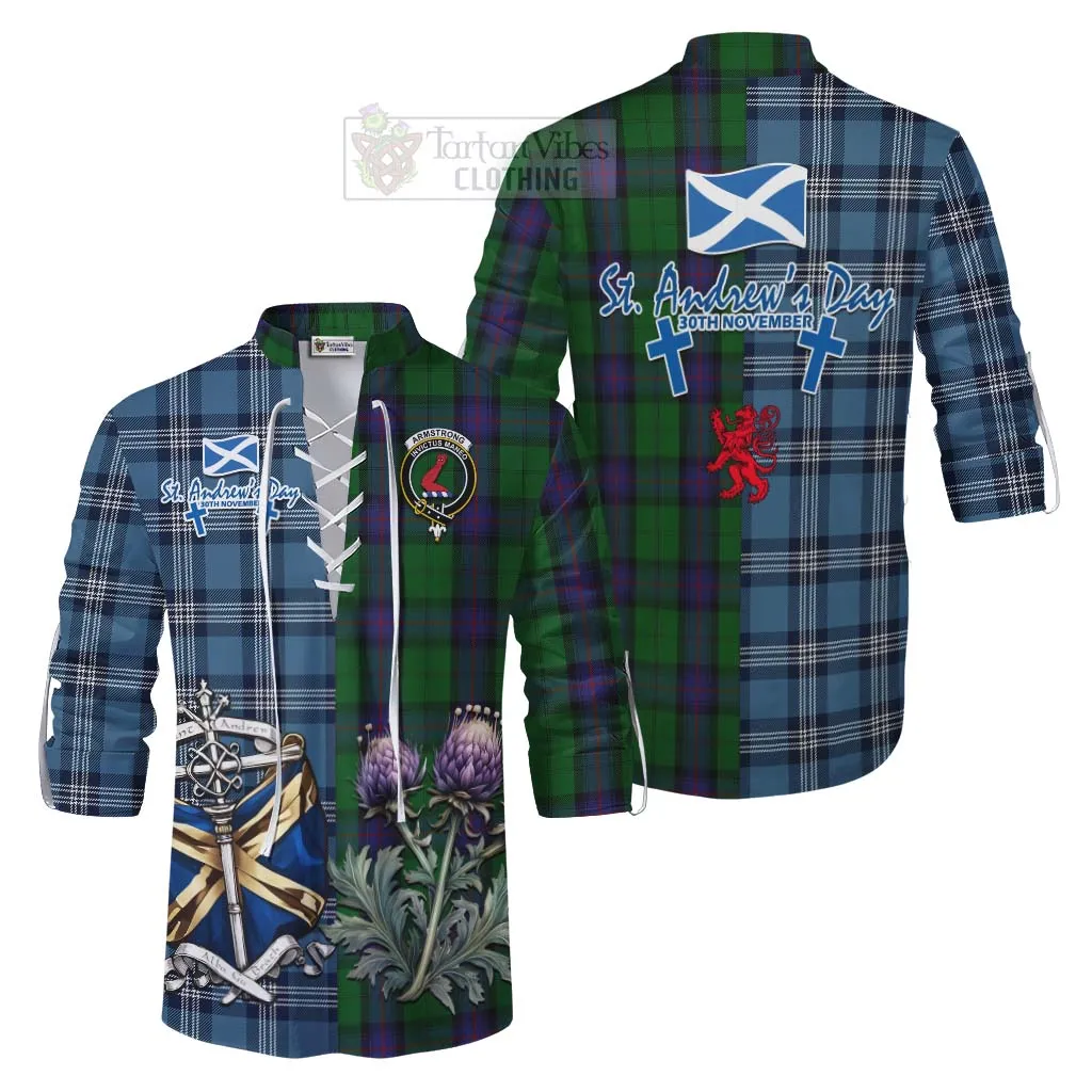 Armstrong Tartan Ghillie Kilt Shirt Happy St. Andrew's Day Half Tartan Style