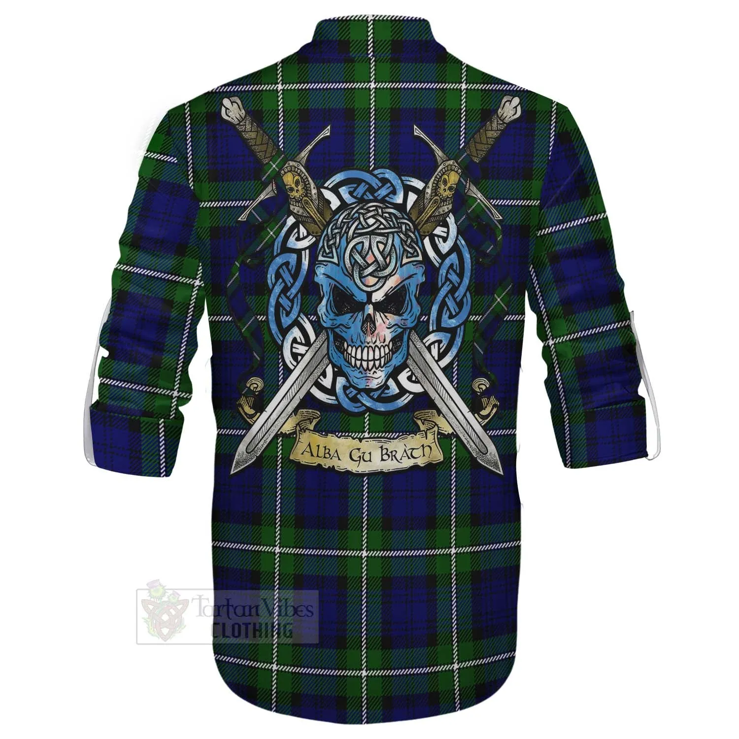 Bannerman Tartan Ghillie Kilt Shirt with Family Crest Celtic Skull Style
