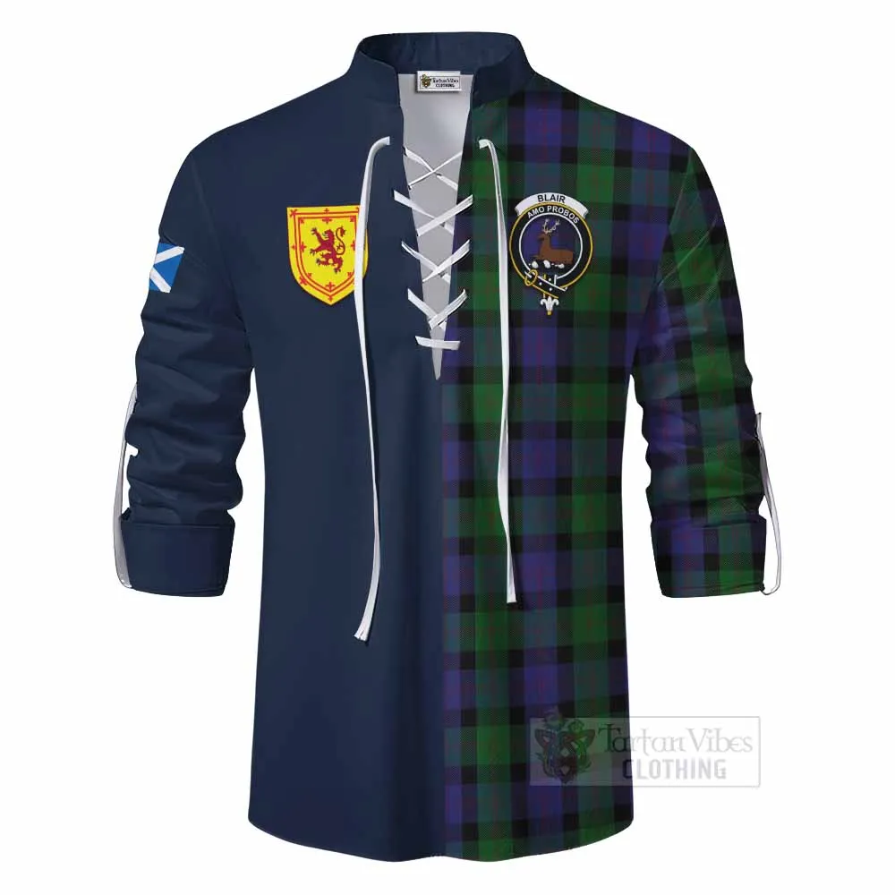 Blair Tartan Ghillie Kilt Shirt Alba with Scottish Lion Royal Arm Half Style