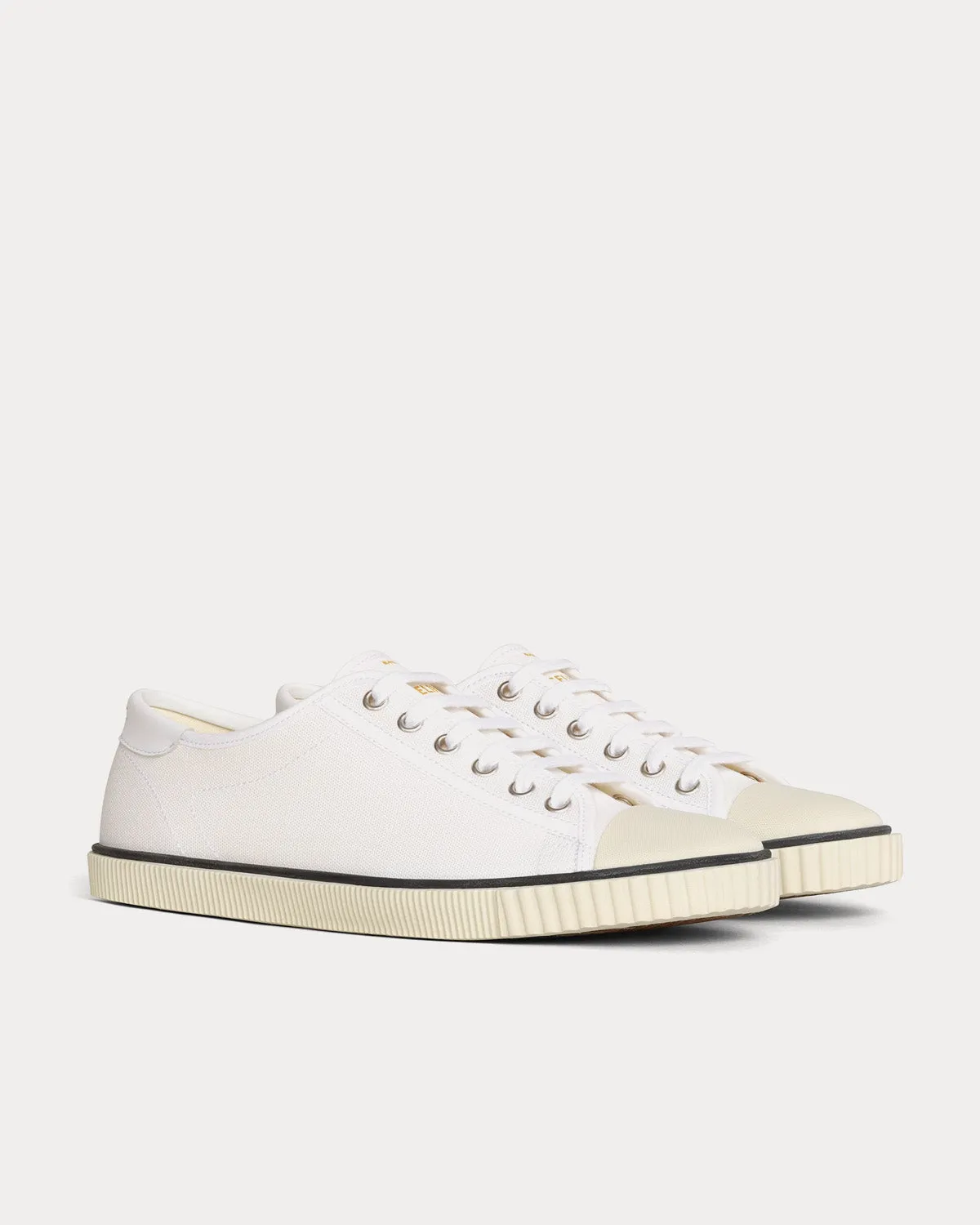 Blank Toe Cap Canvas & Calfskin Off White Low Top Sneakers