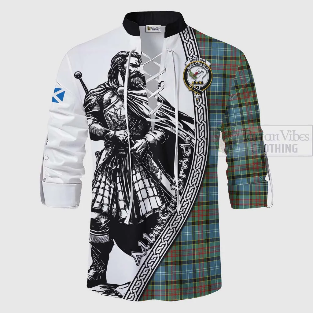 Brisbane Tartan Clan Crest Ghillie Kilt Shirt with Highlander Warrior Celtic Style