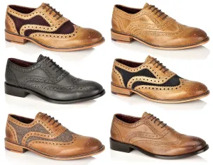 London Brogues Watson Leather Sole Mens Two Tone Lace Up 5 Eye Formal Shoes