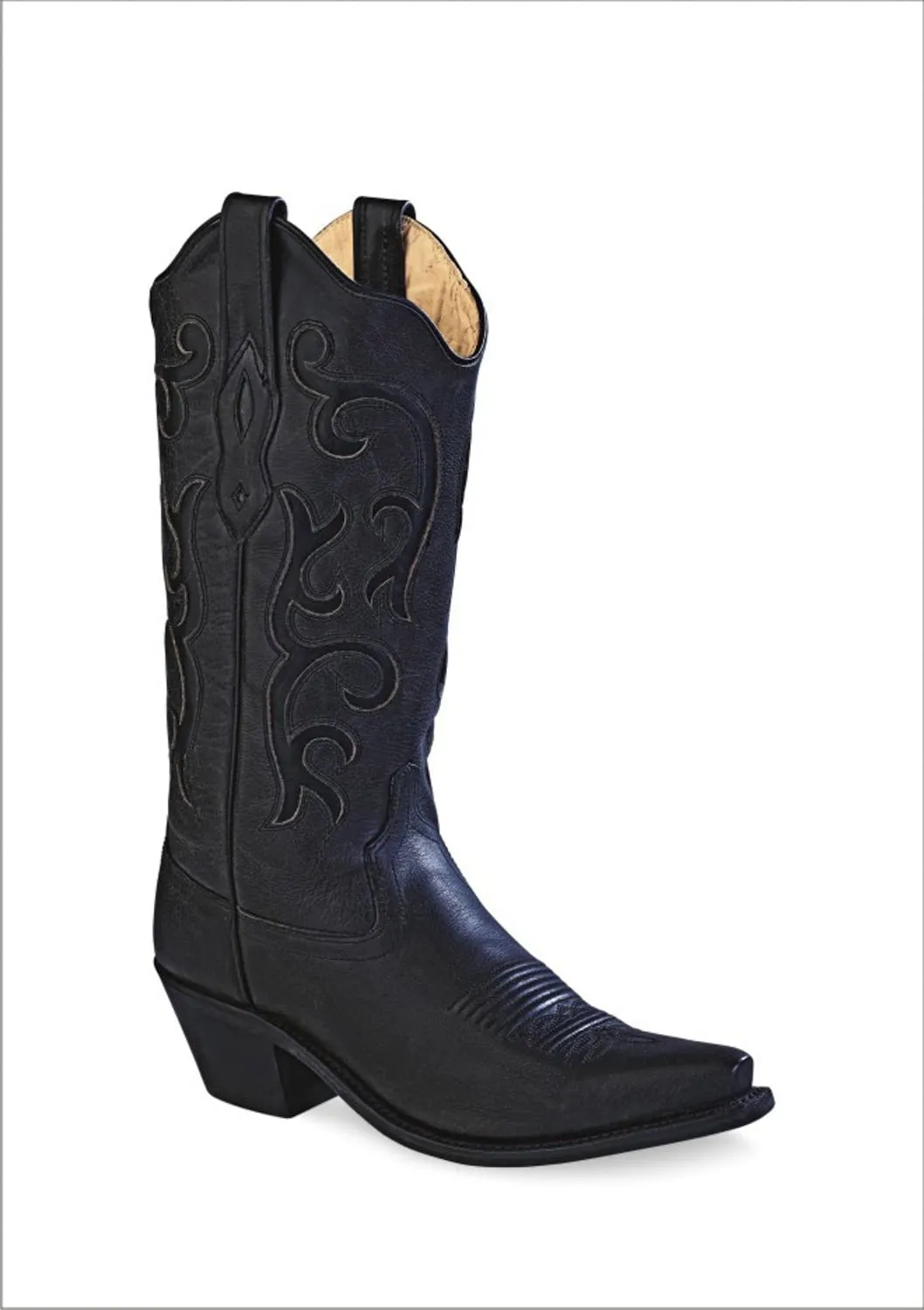 Old West Black Womens All Over Leather 12in Snip Toe Stitch Cowboy Boots 9.5 B