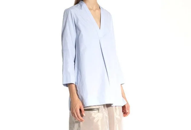 TOME Women's White Poplin V Neck Tunic Top Size M MEDIUM Ladies